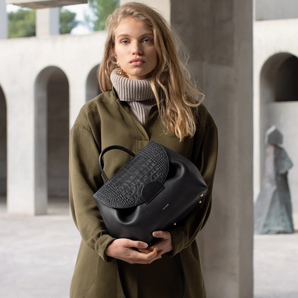 Polene Numero Un Black Croc Bag